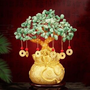 🆕New Green Aventurine Crystal Bonsai Money Tree with Feng Shui Decorative Pot
